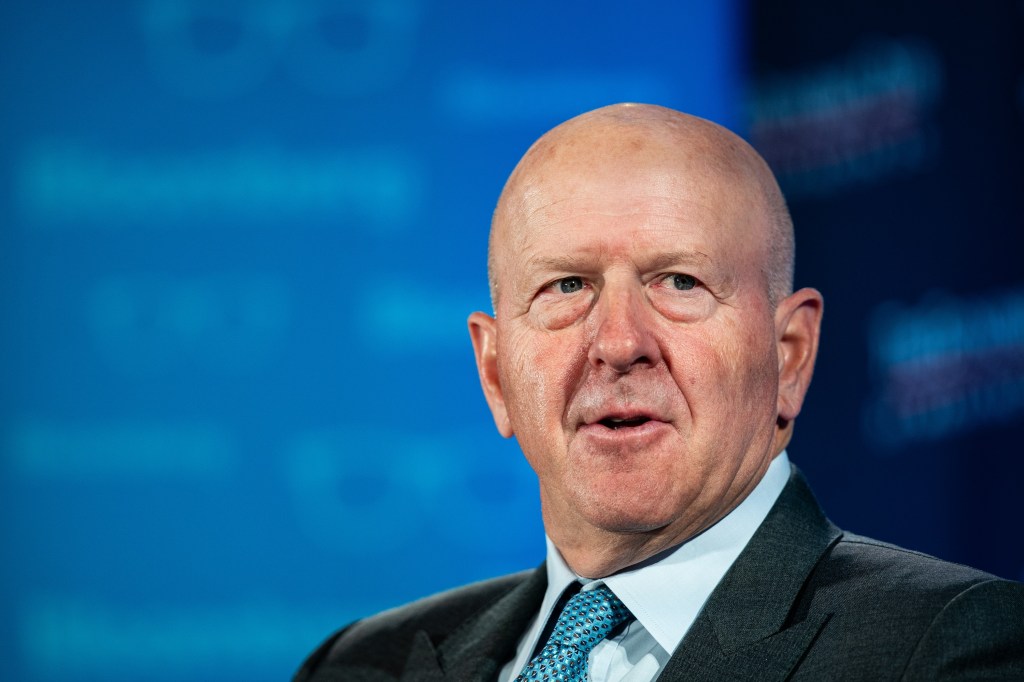 David Solomon, chief executive officer of Goldman Sachs Group Inc., speaks during an Economic Club of Washington event in Washington, DC, US, on Thursday, Oct. 30, 2025. Solomon on Tuesday downplayed concerns that have surfaced following the collapse of US firms First Brands Group and Tricolor Holdings, and said he doesn't see any systemic risk looming in the credit market. Photographer: Al Drago/Bloomberg