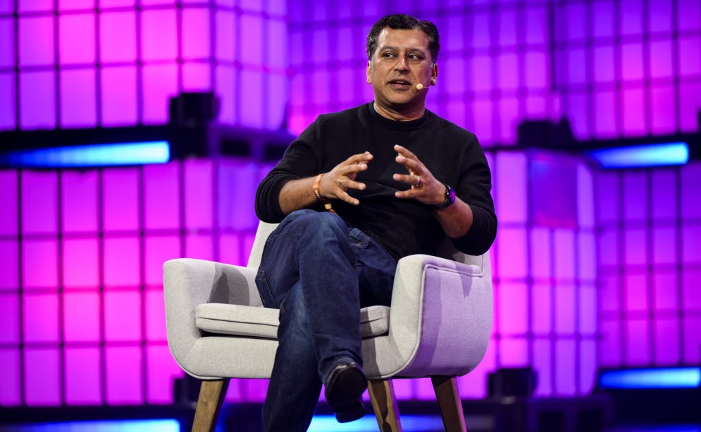 Lisbon , Portugal - 11 November 2025; Shishir Mehrotra, CEO, Superhuman (formerly Grammarly),on Centre stage during day one of Web Summit 2025 at the MEO Arena in Lisbon, Portugal. (Photo By Alex Broadway/Sportsfile for Web Summit via Getty Images)