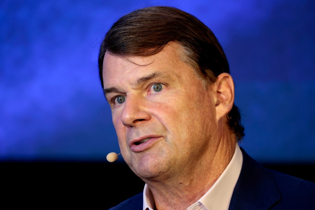 Jim Farley, president and chief executive officer of Ford Motor Co., at Ford Pro Accelerate in Detroit, Michigan, US, on Tuesday, Sept. 30, 2025. The event convenes a group of leaders to discuss productivity solutions for the "essential economy," made up of 95 million workers across 3 million businesses in construction, manufacturing, service, energy, and logistics. Photographer: Jeff Kowalsky/Bloomberg