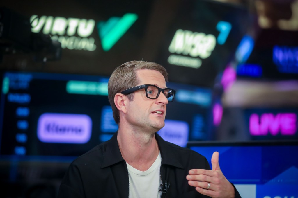 Sebastian Siemiatkowski, chief executive officer and co-founder of Klarna Holding AB, speaks during the company's initial public offering (IPO) at the New York Stock Exchange (NYSE) in New York, US, on Wednesday, Sept. 10, 2025. Klarna Group Plc shares are indicated to open as much as 35% above their IPO price, after the company and some of its backers raised $1.37 billion in a listing that saw surging investor demand. Photographer: Michael Nagle/Bloomberg
