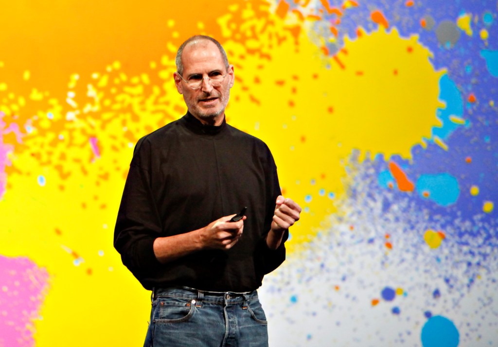 Steve Jobs, chief executive officer of Apple Inc., speaks during the debut of the Apple iPad tablet at the Yerba Buena Center for the Arts Theater in San Francisco, California, U.S., on Wednesday, Jan. 27, 2010. Apple Inc., seeking to revolutionize the publishing business in the same way the iPod transformed the music industry, unveiled a tablet computer starting at $499, a price that was 50 percent lower than some analysts predicted. Photographer: Tony Avelar/Bloomberg via Getty Images