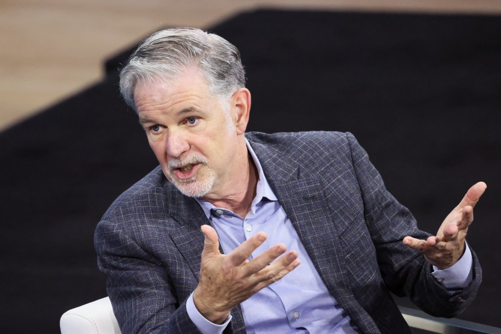NEW YORK, NEW YORK - NOVEMBER 30: Netflix founder and Co-CEO Reed Hastings speaks during the New York Times DealBook Summit in the Appel Room at the Jazz At Lincoln Center on November 30, 2022 in New York City. The New York Times held its first in-person DealBook Summit since the start of the coronavirus (COVID-19) pandemic with speakers from the worlds of financial services, technology, consumer goods, private investment, venture capital, banking, media, public relations, policy, government, and academia. (Photo by Michael M. Santiago/Getty Images)