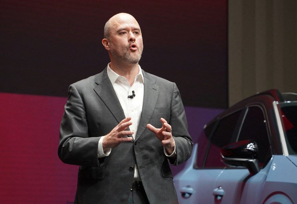 Nissan Motor President and CEO Ivan Espinosa announces the company's long-term vision during a media briefing at the Nissan Global Headquarters in Yokohama, Kanagawa Prefecture on April 14, 2026. (Photo by JIJI PRESS / AFP) / Japan OUT