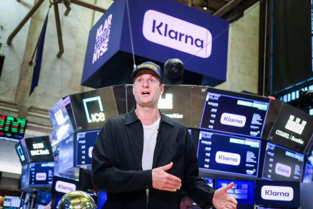 Sebastian Siemiatkowski, chief executive officer and co-founder of Klarna Holding AB, speaks during a Bloomberg Television interview during the company's initial public offering (IPO) at the New York Stock Exchange (NYSE) in New York, US, on Wednesday, Sept. 10, 2025. Klarna Group Plc shares are indicated to open as much as 35% above their IPO price, after the company and some of its backers raised $1.37 billion in a listing that saw surging investor demand. Photographer: Michael Nagle/Bloomberg